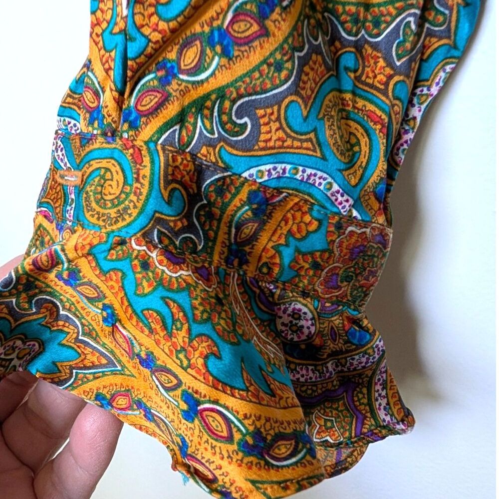 Vintage 90s Silk Paisley Blouse Size 8 Jewel Tone Boho Luxe Button Front Top - Picture 6 of 7